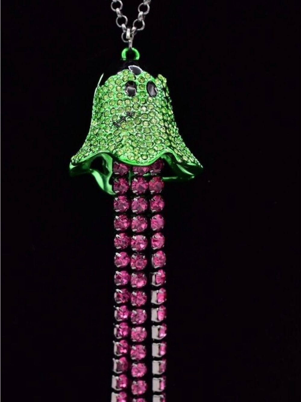 Betsey Johnson Frankenstein Ghost Rhinestone Studded Pendant Necklace